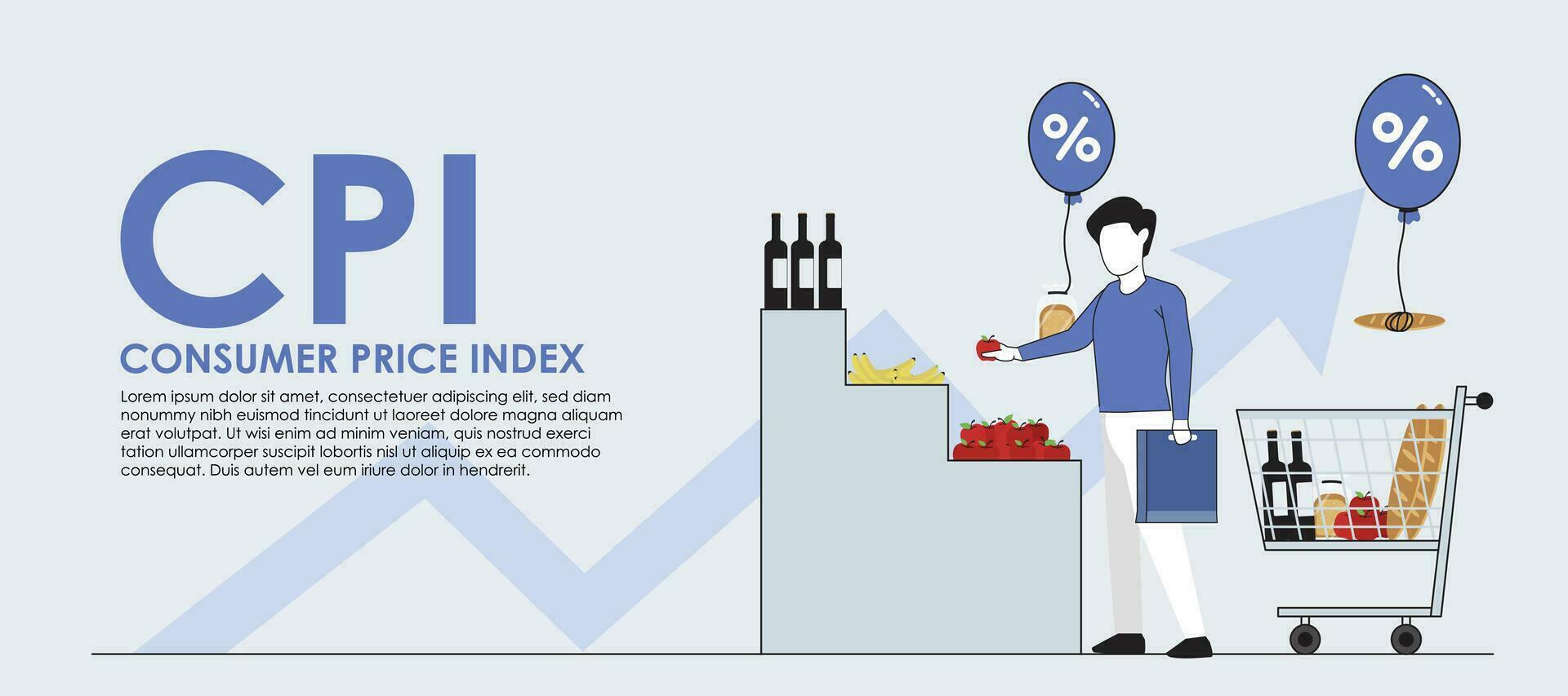 hombre compras comida inflación concepto plano ilustrador vector