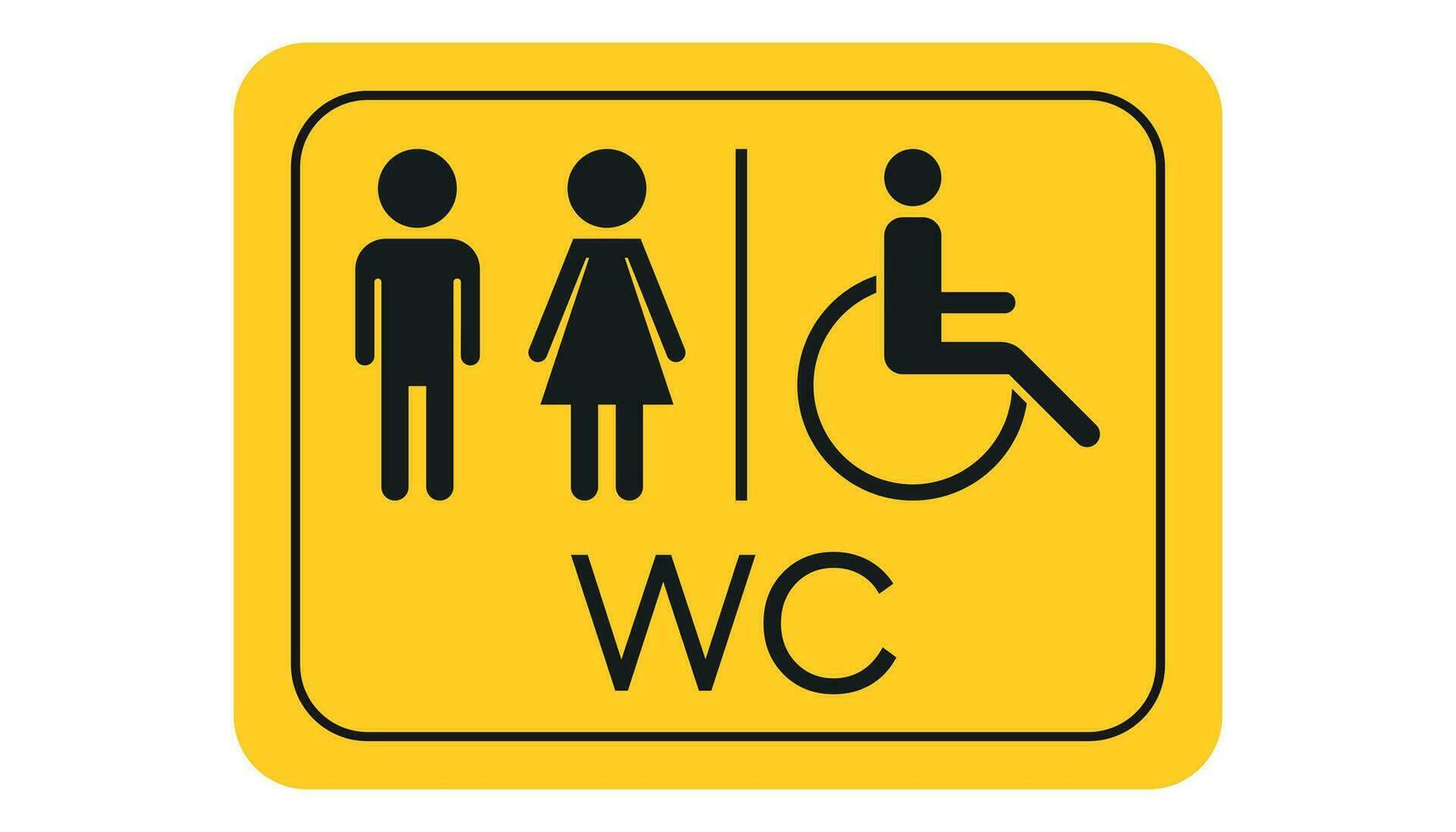 WC, toilet vector icon . Men and women sign for restroom on yellow board.