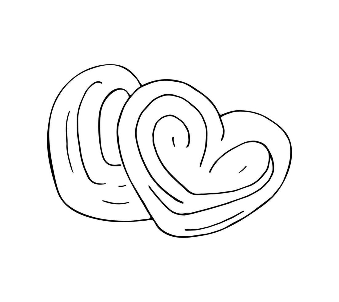 Vector hand-drawn bun in the shape of a heart on white isolated. Bakery vector element of design