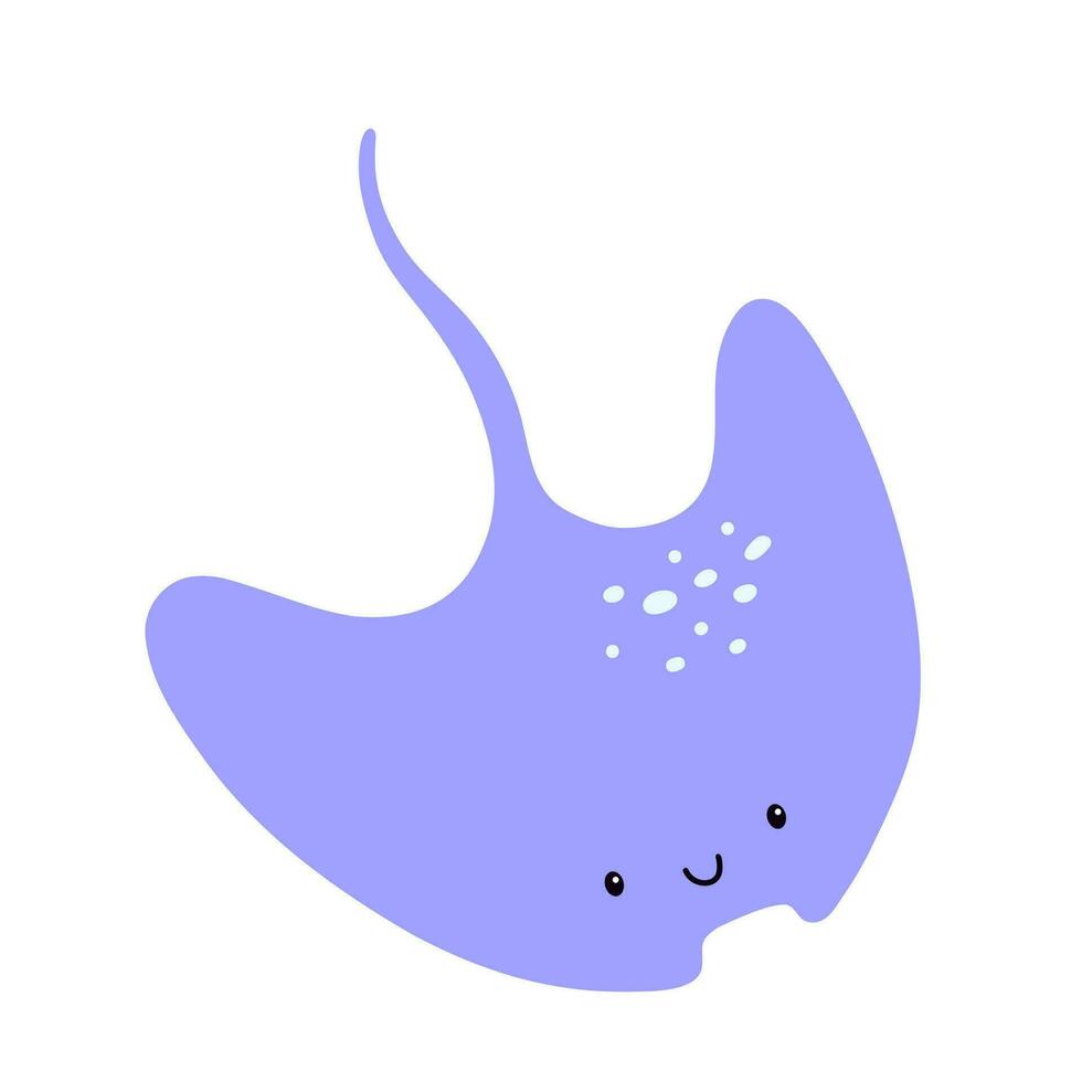 Cute cartoon sea stingray isolated on white background. Vector marine illustration for kids