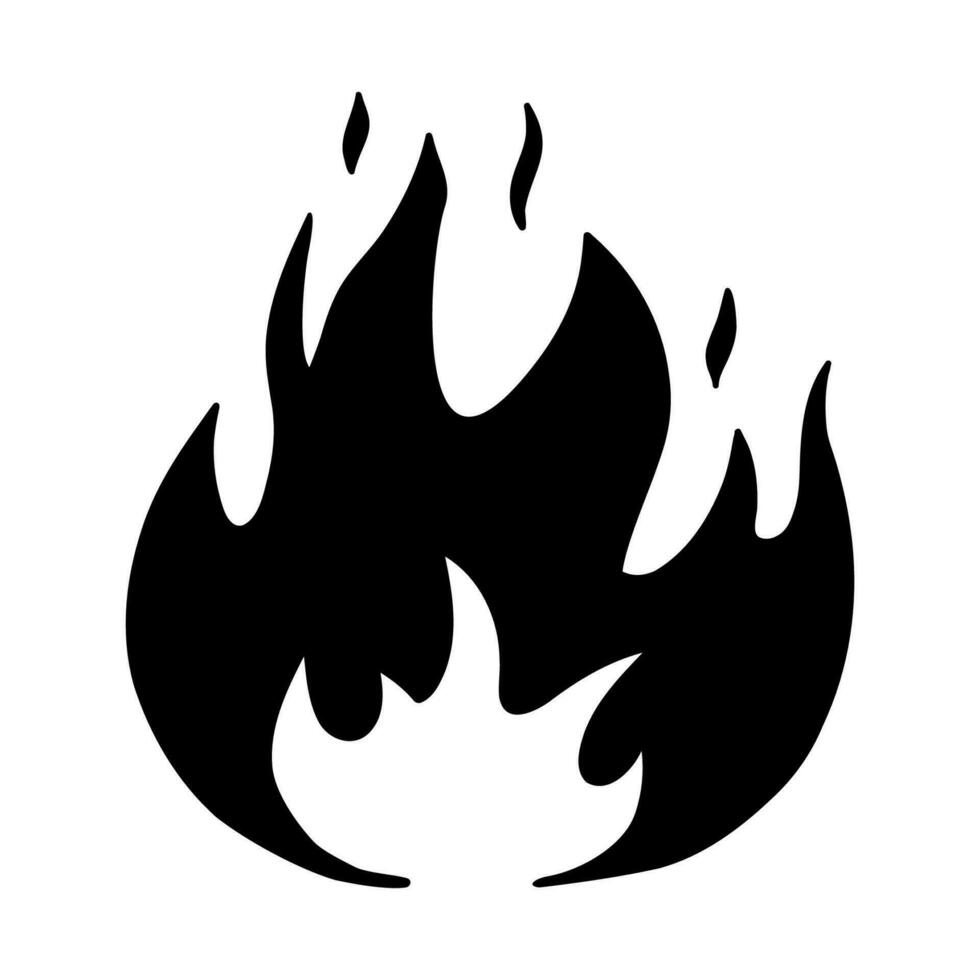 Hand drawn fire silhouette. Fireball black and white vector sketch. Icon