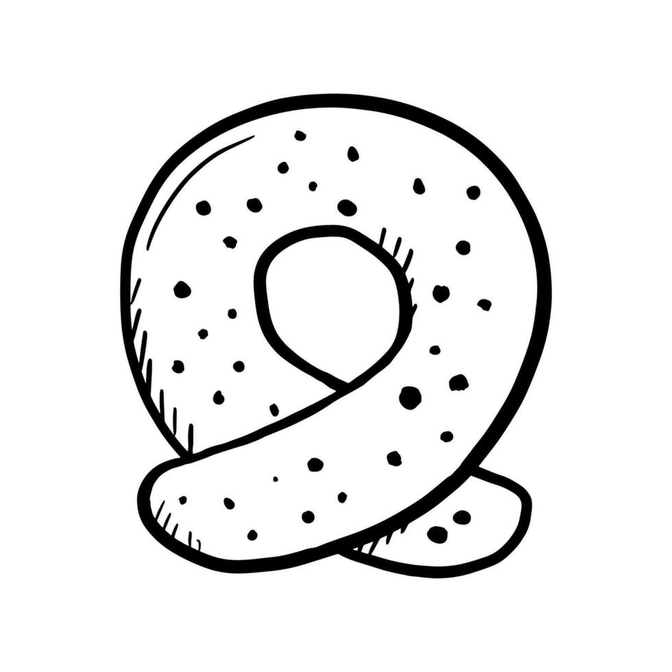 Hand drawn pretzel isolated on white background. Doodle vector food sketch isolated on white