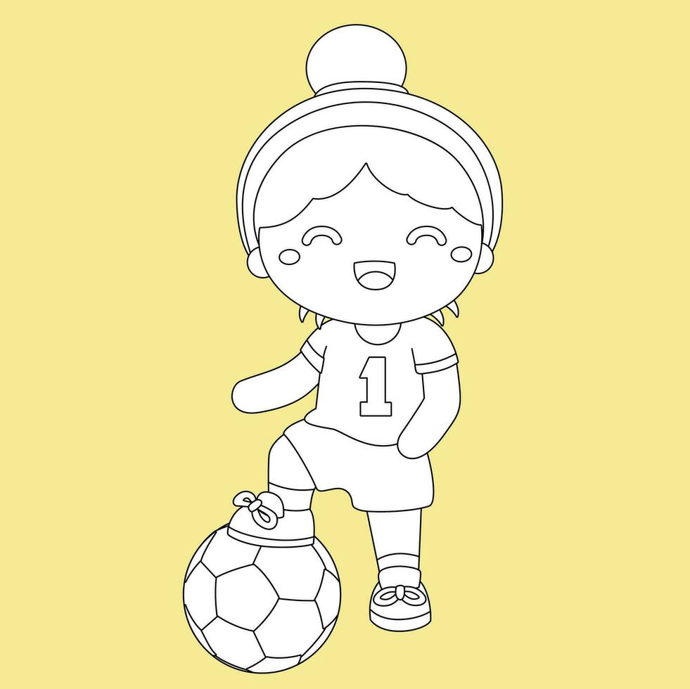 pequeño niña jugando fútbol pelota fútbol americano deporte actividad digital sello contorno dibujos animados niños vector