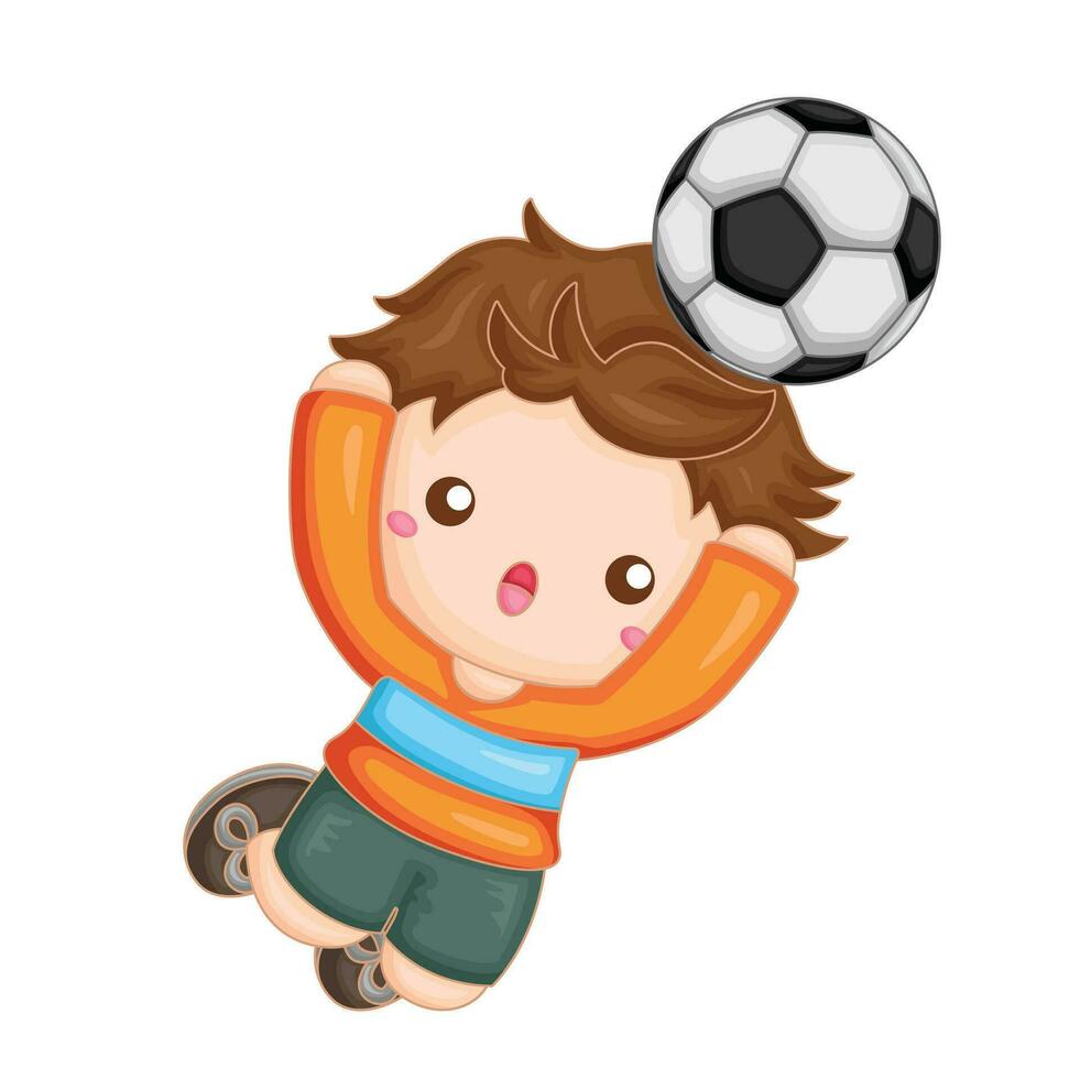 pequeño chico jugando fútbol pelota fútbol americano deporte actividad ilustración vector clipart pegatina dibujos animados niños