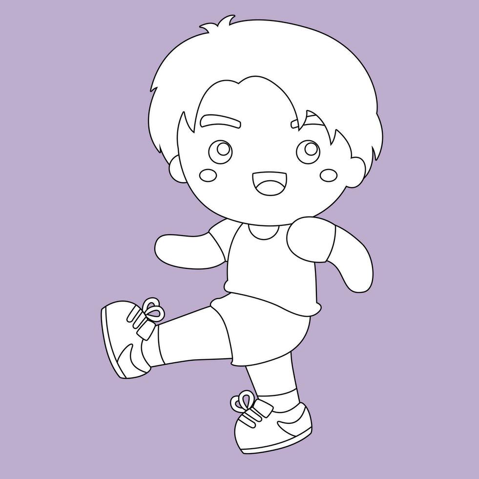 pequeño chico jugando fútbol pelota fútbol americano deporte actividad digital sello contorno dibujos animados niños vector