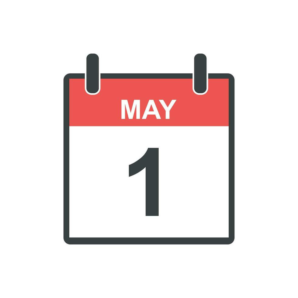 May 1 calendar icon. Labour day, Vector illustration in flat style.