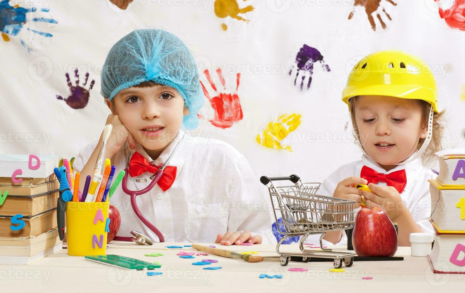 Two boys are playing together photo