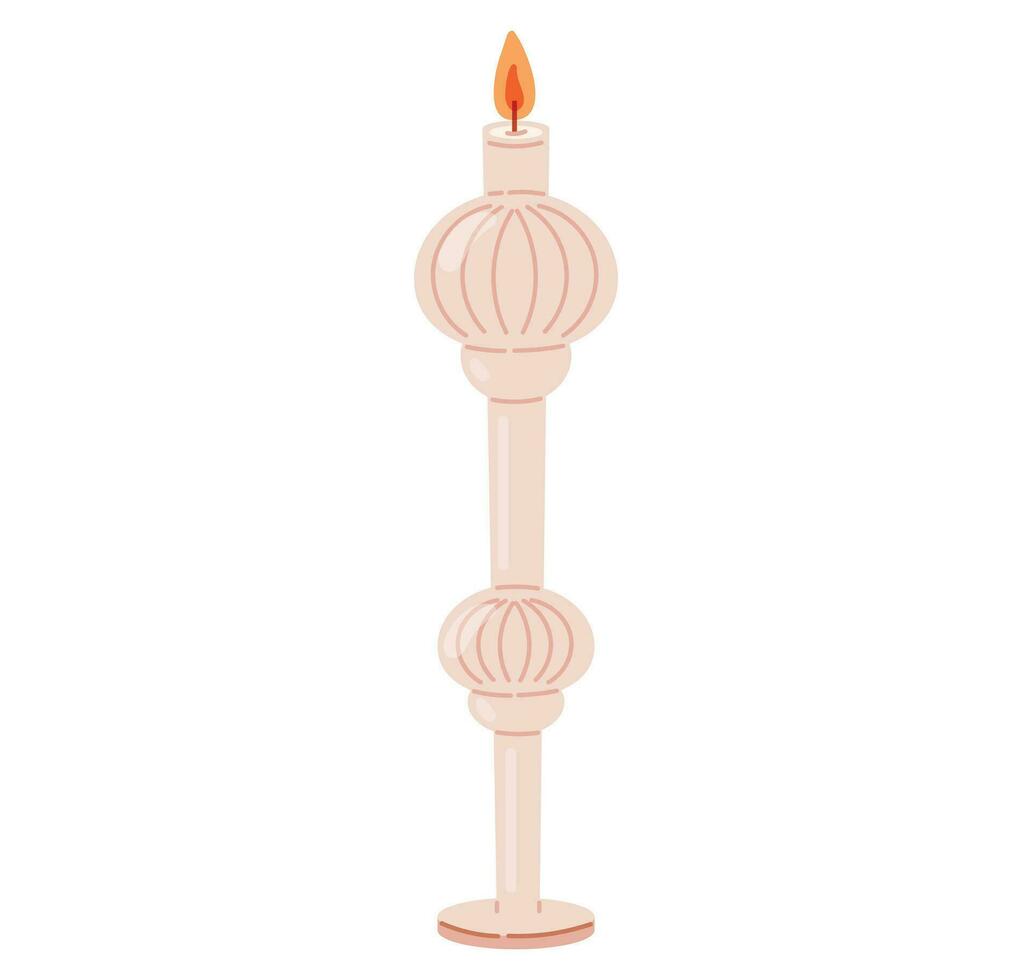 Vector isolated decorative old flat candle with candlestick.