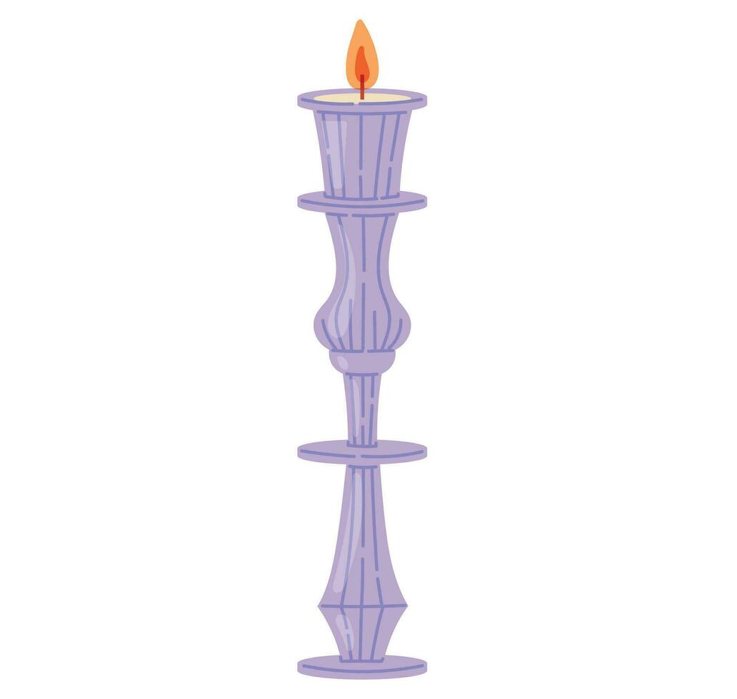 Vector isolated decorative old flat candle with candlestick.