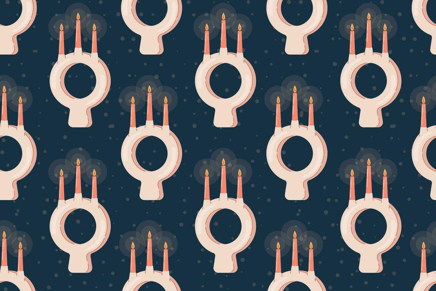 Vintage flat decorative candlestick with candles with flame. Vector seamless pattern.