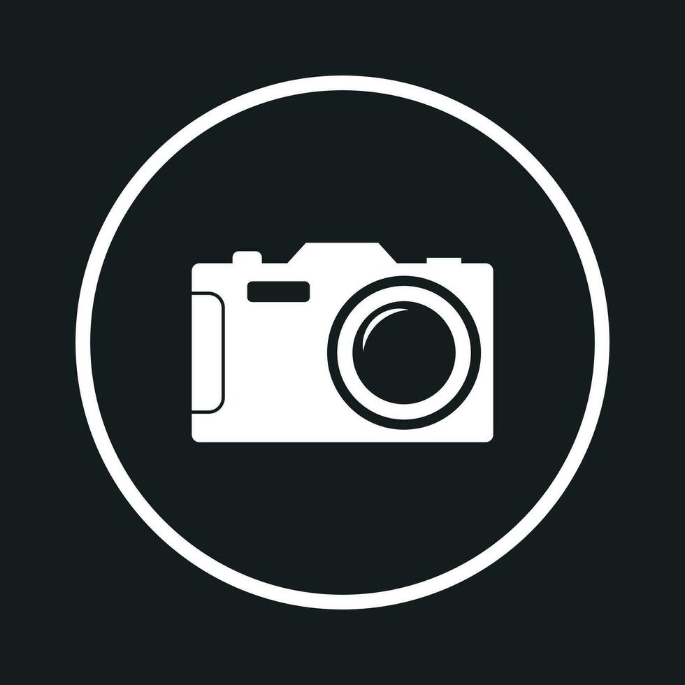 Camera icon on black background. Flat vector illustration.