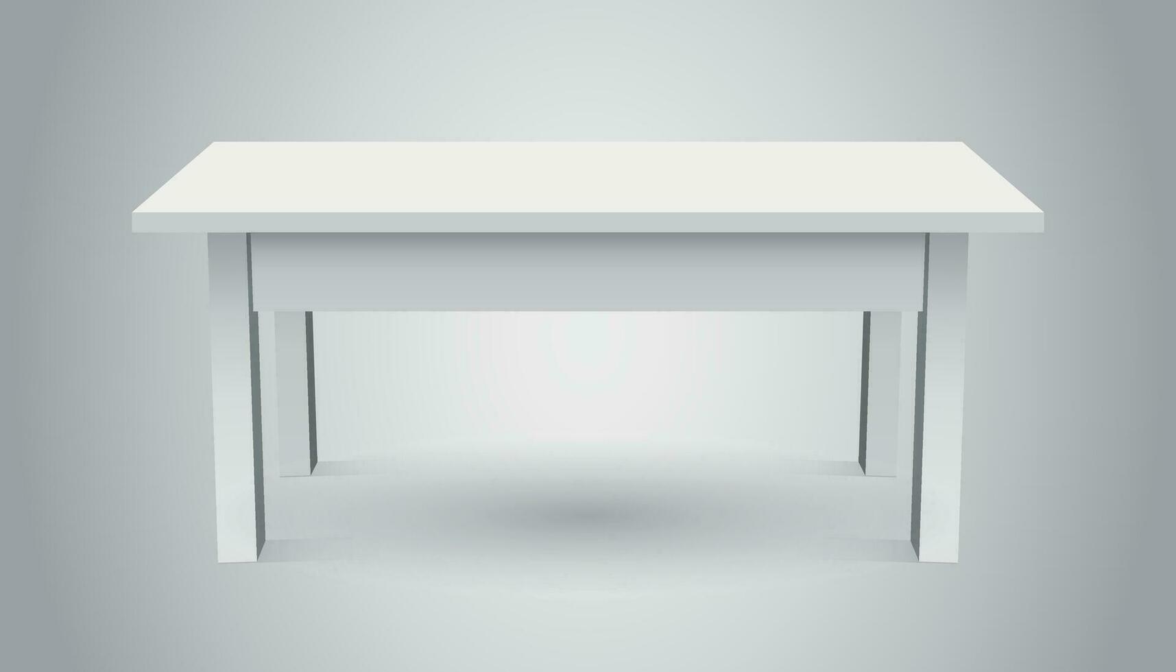 Vector 3d table for object presentation. Empty white top table isolated on gray background.