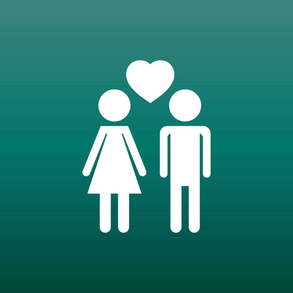 Vector man and woman with heart icon on green background. Modern flat pictogram. Simple flat symbol for web site design.