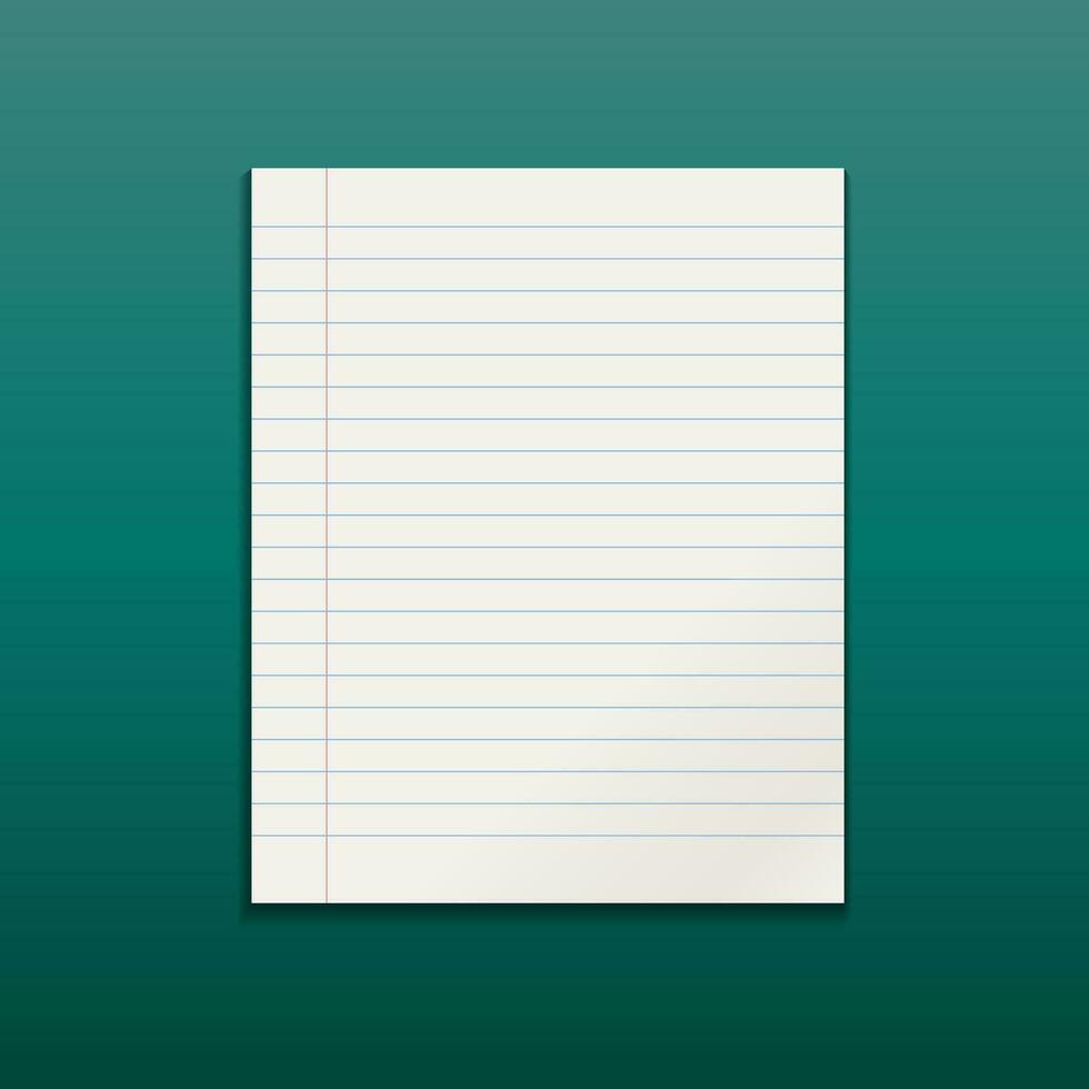 Realistic line paper note on green background vector