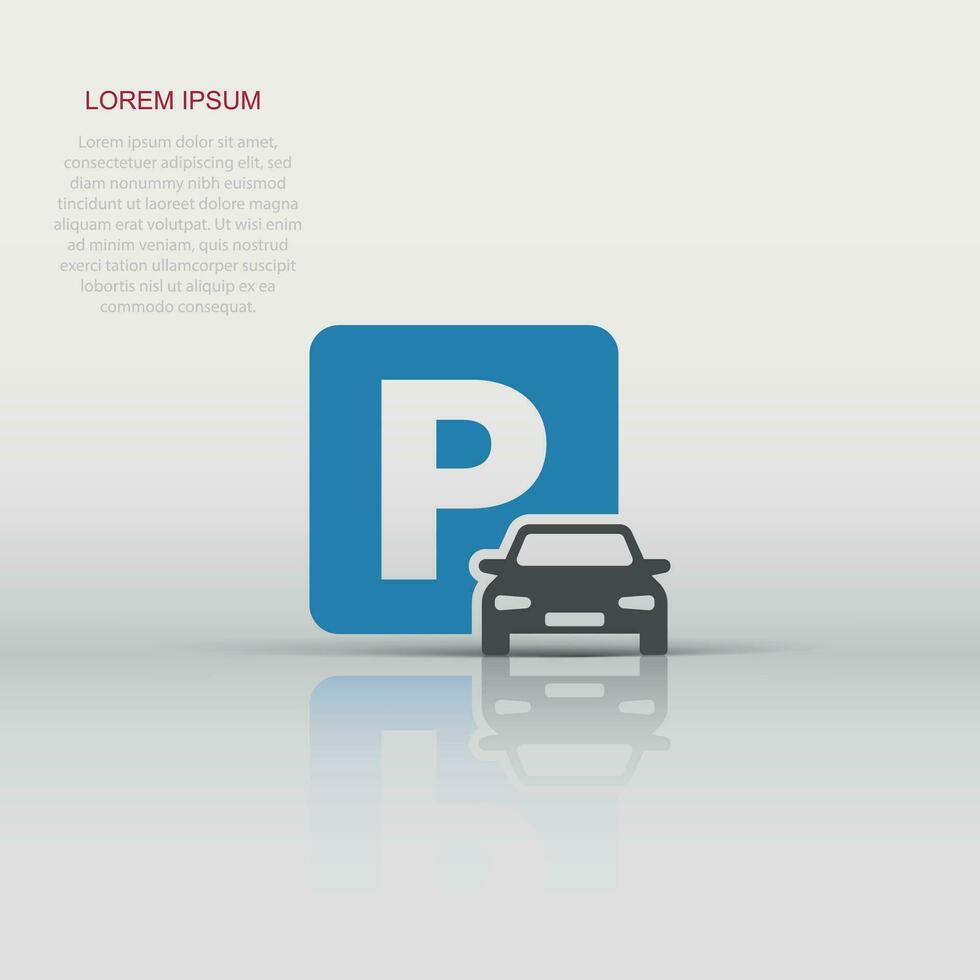 Car parking icon in flat style. Auto stand vector illustration on white isolated background. Roadsign business concept.