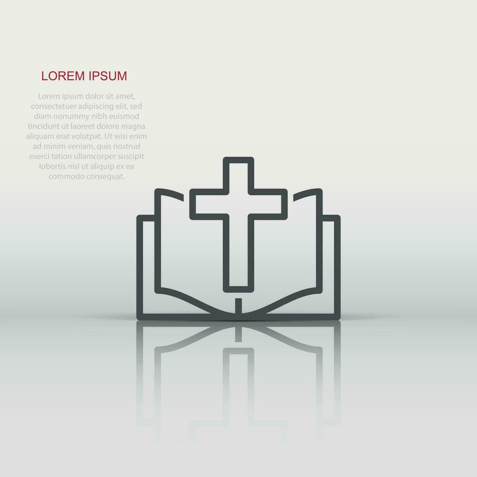 Bible book icon in flat style. Church faith vector illustration on white isolated background. Spirituality business concept.