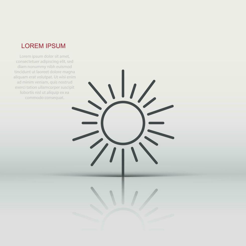 icono de sol en estilo plano. Ilustración de vector de signo de luz solar sobre fondo blanco aislado. concepto de negocio de luz diurna.