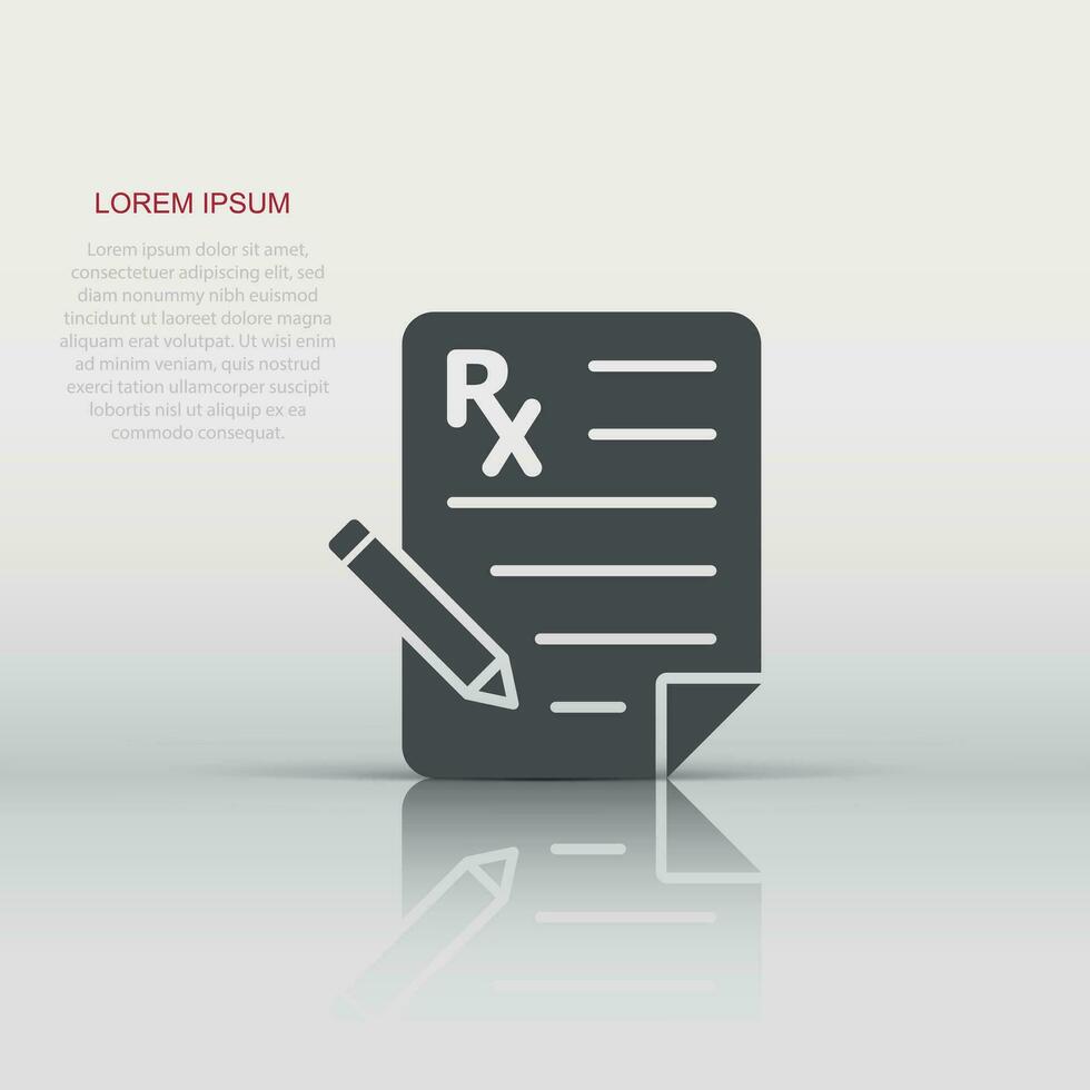 Prescription icon in flat style. Rx document vector illustration on white isolated background. Paper business concept.