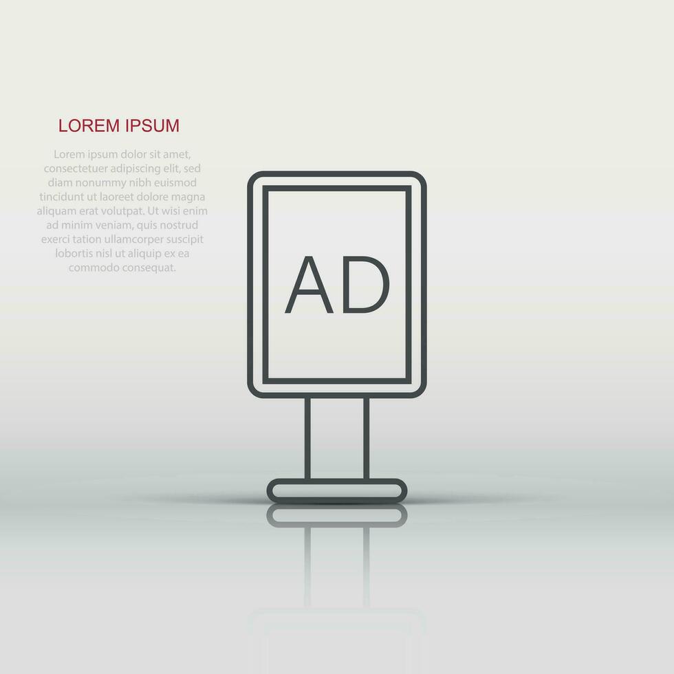 Billboard icon in flat style. Citylight display vector illustration on white isolated background. Banner placard business concept.