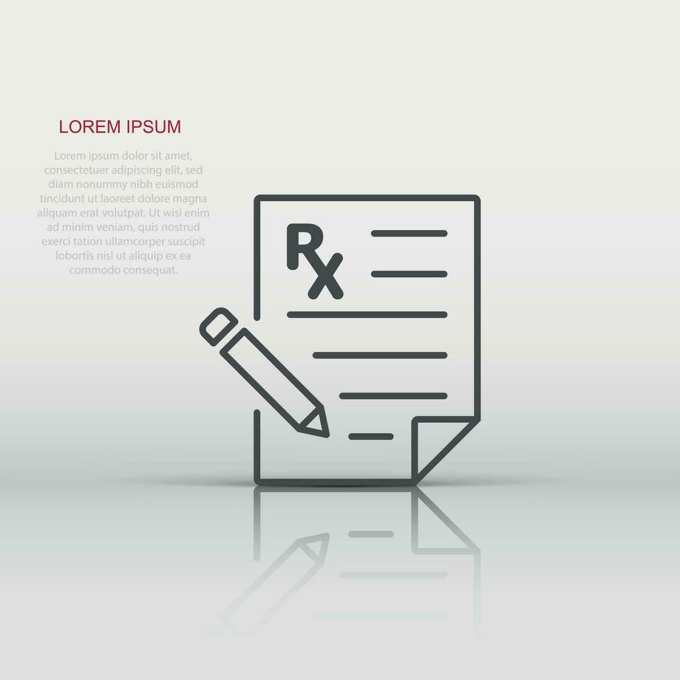 Prescription icon in flat style. Rx document vector illustration on white isolated background. Paper business concept.