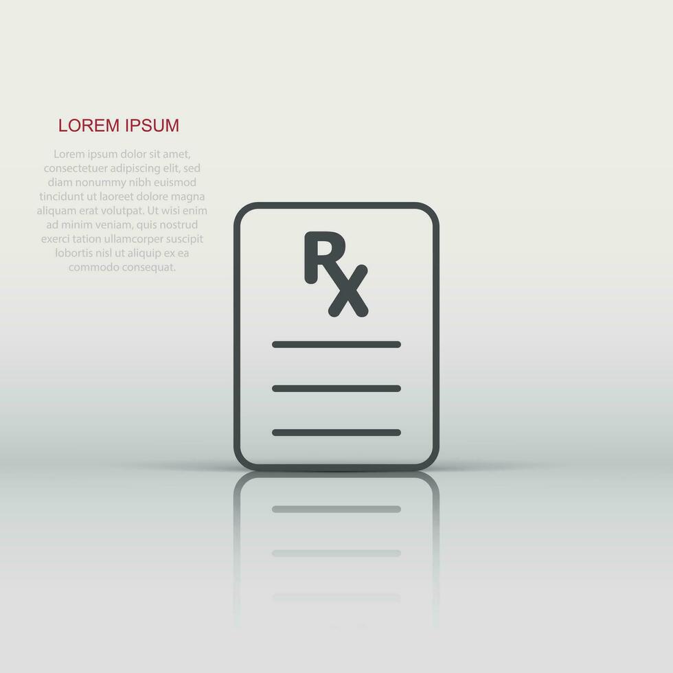 icono de prescripción en estilo plano. ilustración de vector de documento rx sobre fondo blanco aislado. concepto de negocio de papel.