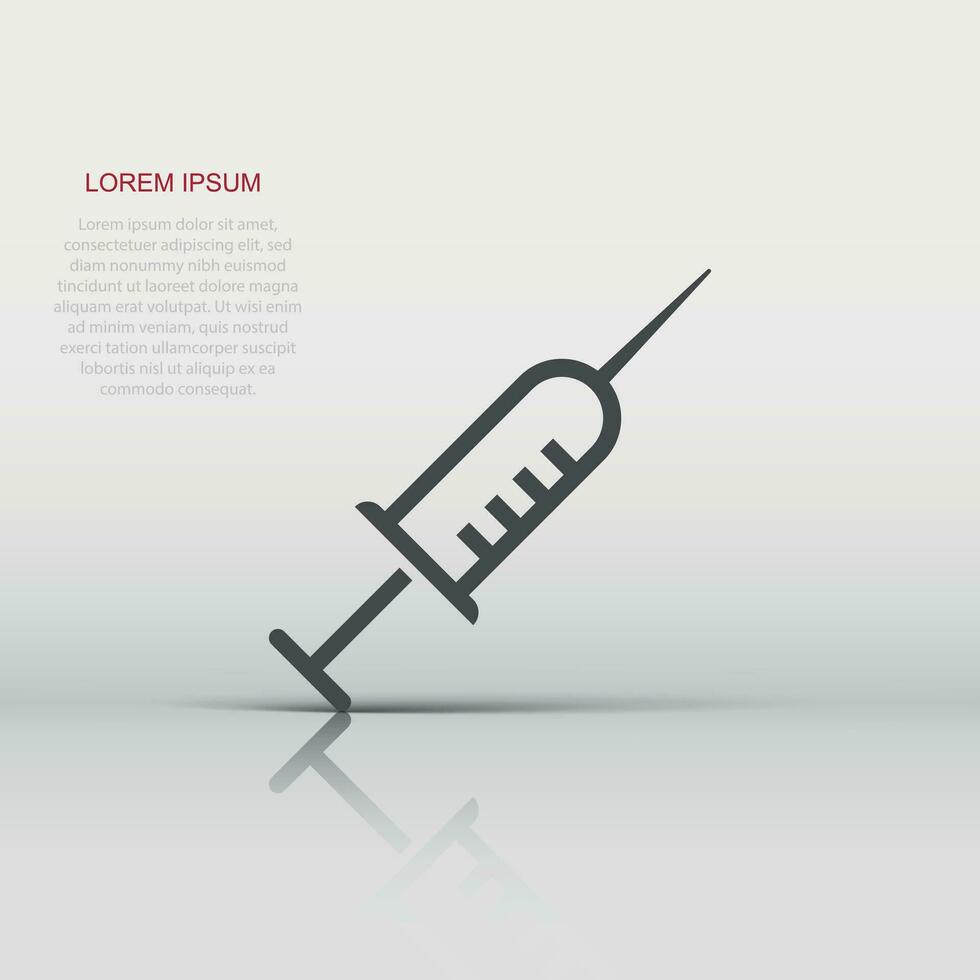 Syringe icon in flat style. Inject needle vector illustration on white isolated background. Drug dose business concept.