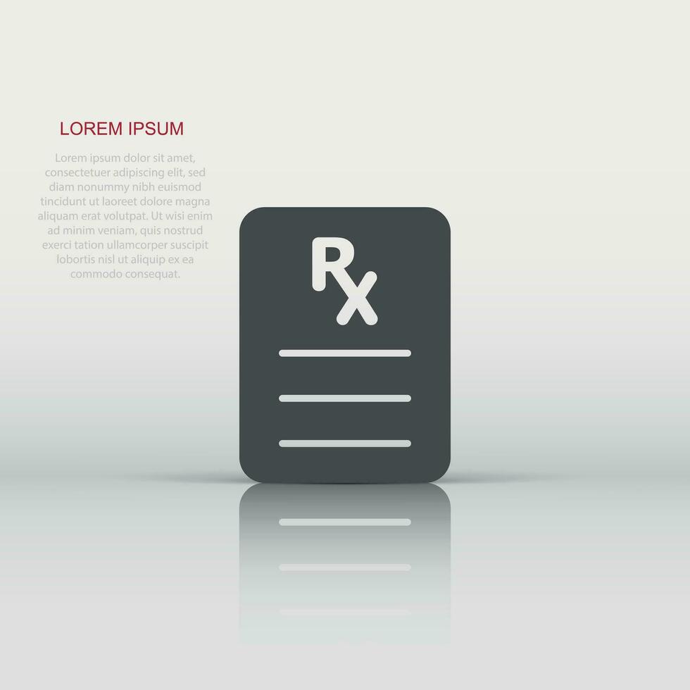 Prescription icon in flat style. Rx document vector illustration on white isolated background. Paper business concept.