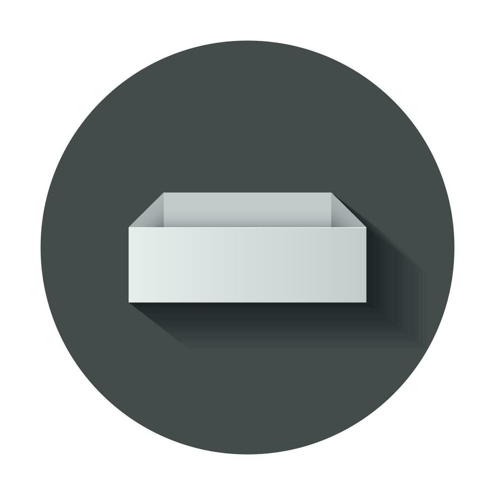 White cardboard package box. Vector illustration with long shadow.