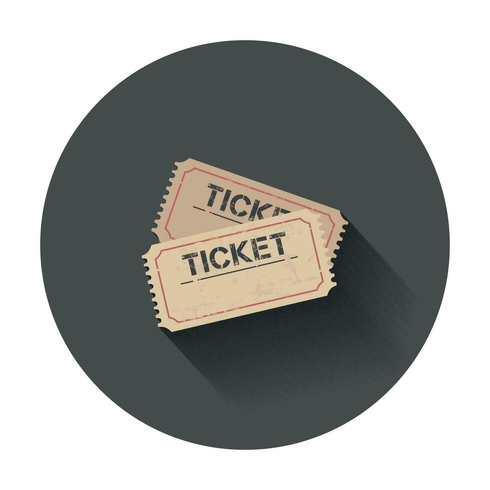 Ticket icon. Vector illustration with long shadow.