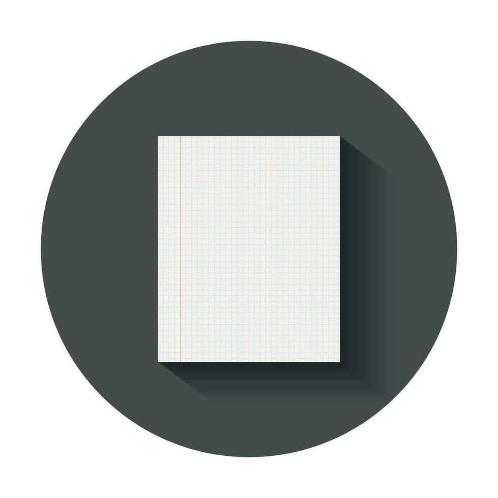 Realistic template paper sheet with square grid. Office notebook with long shadow. vector