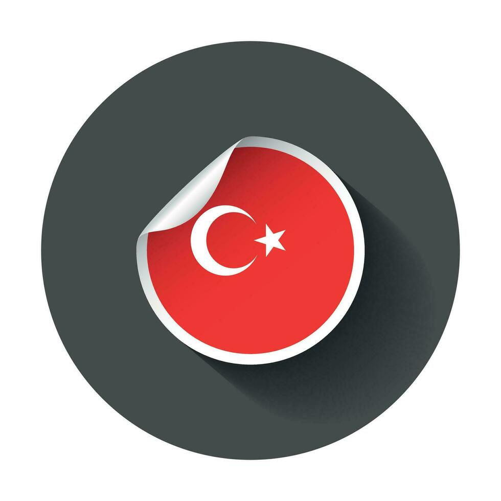 Turkey sticker with flag. Vector illustration with long shadow.