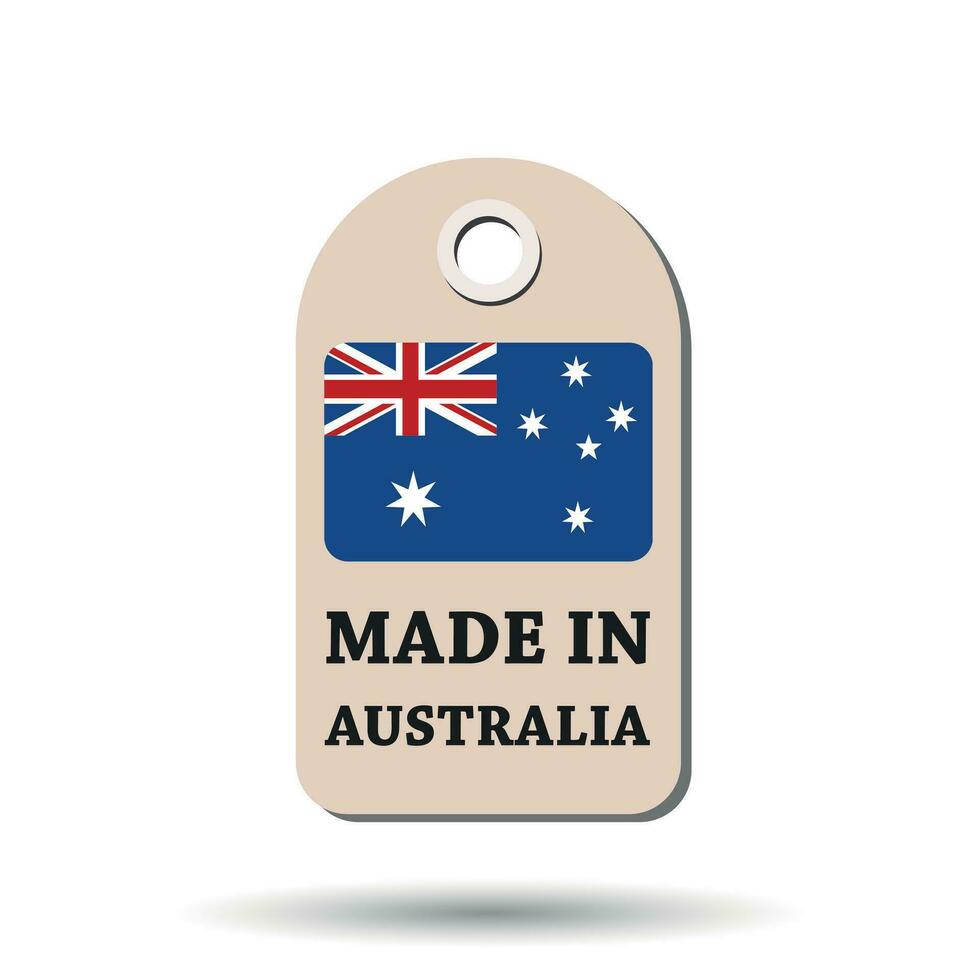 Hang tag made in Australia with flag. Vector illustration on white background.