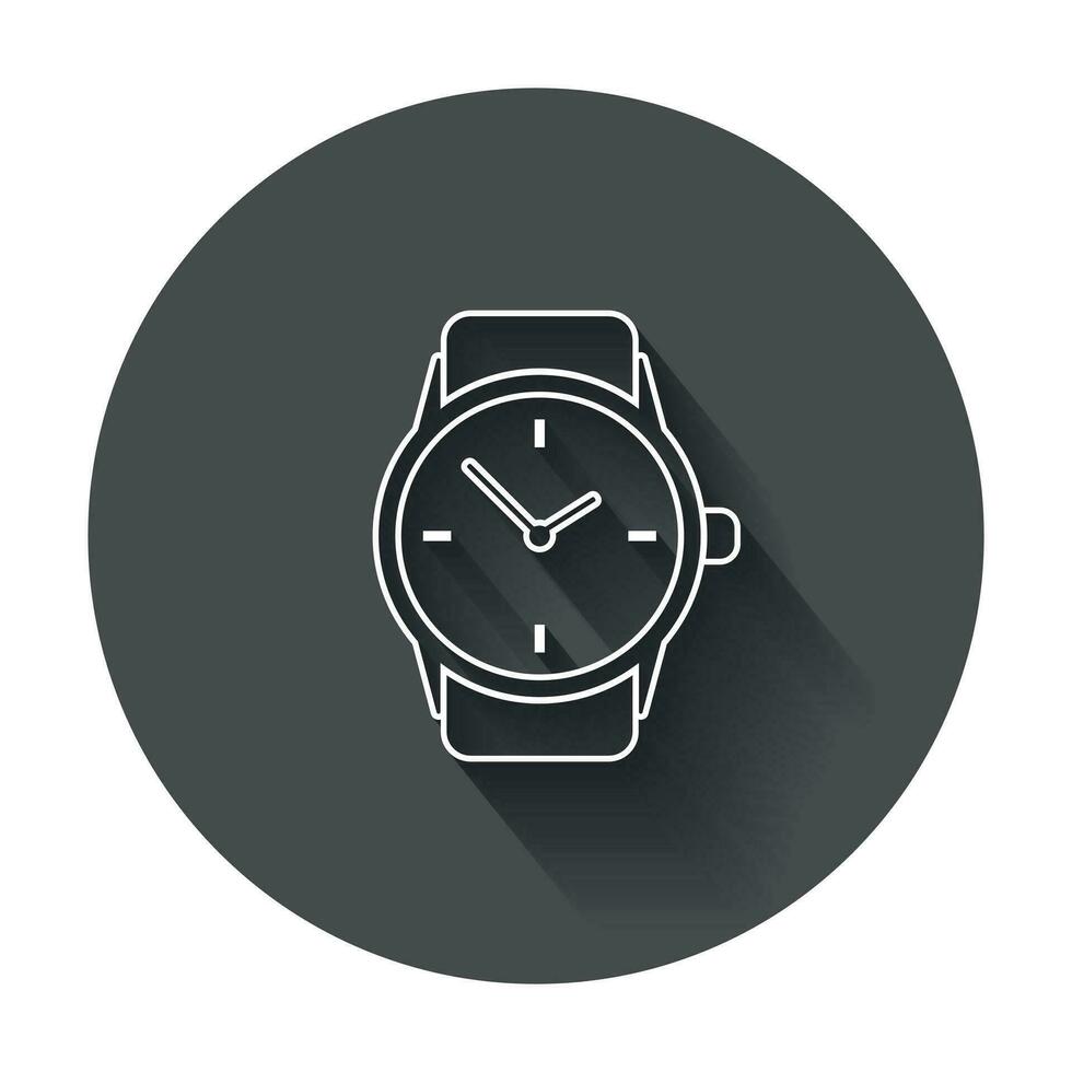 Watch vector icon in line style. Clock flat illustration with long shadow.