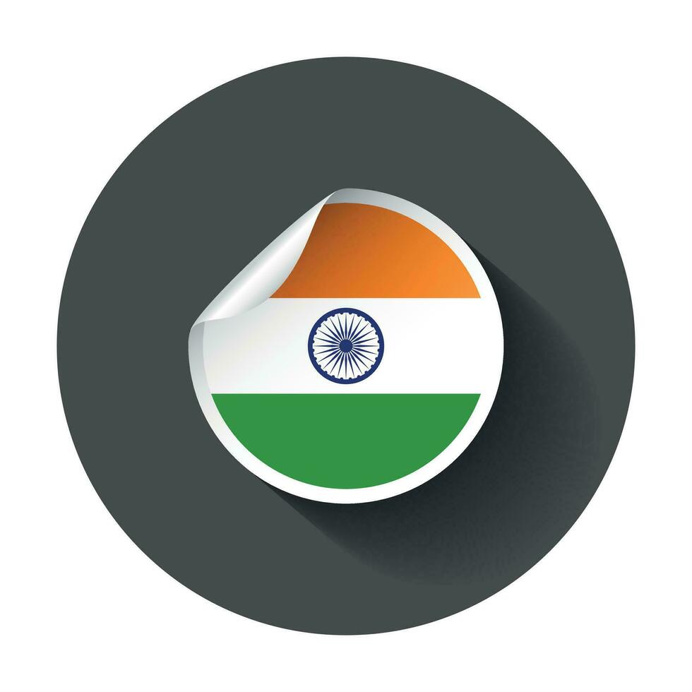 India sticker with flag. Vector illustration with long shadow.