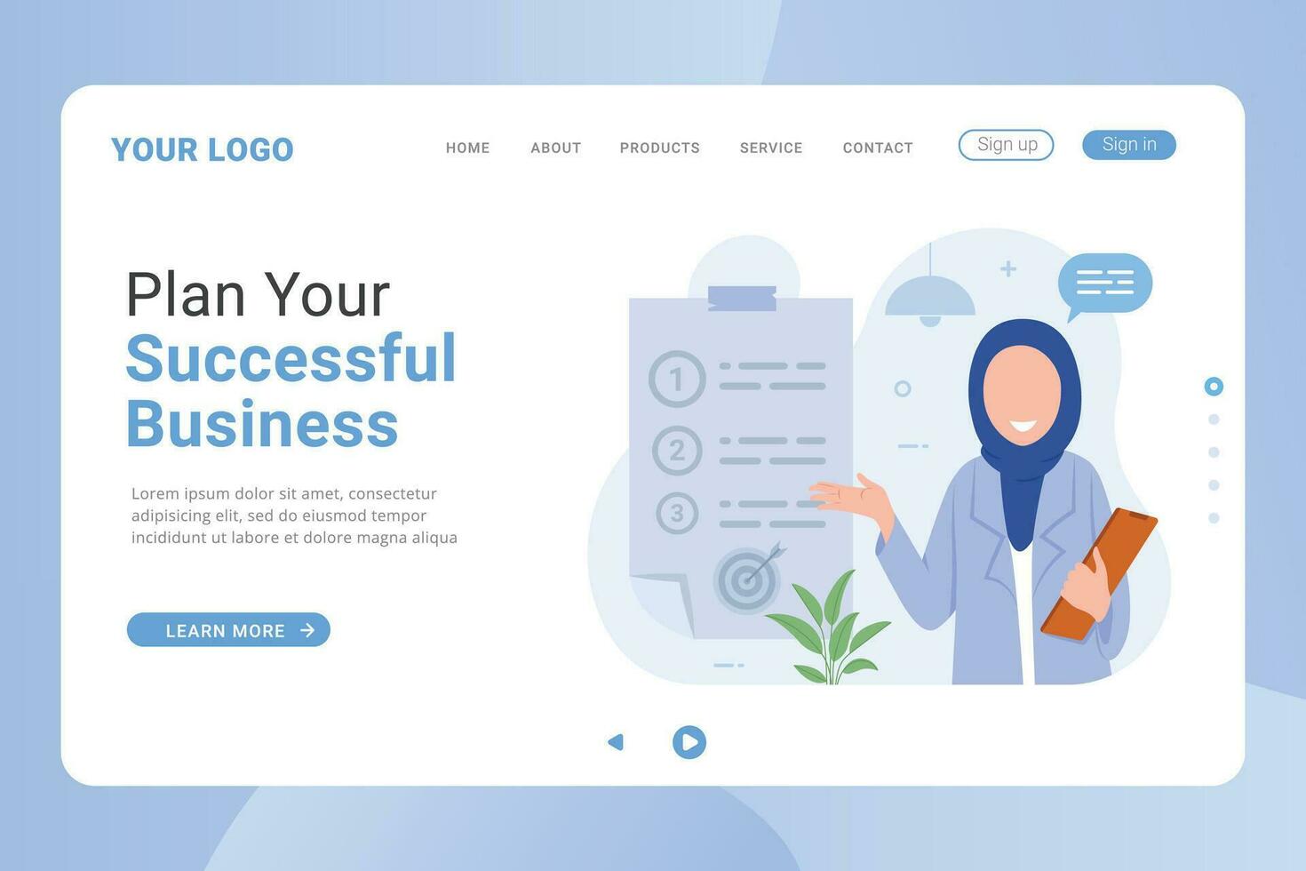 Landing page professional business adviser provides solutions for business vector