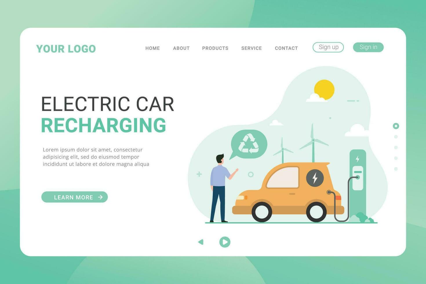 Landing page electric car recharging vector