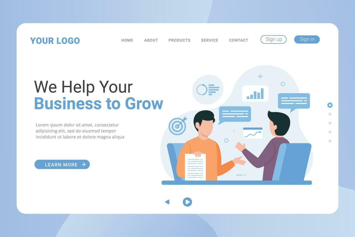 Landing page professional business adviser provides solutions for business vector