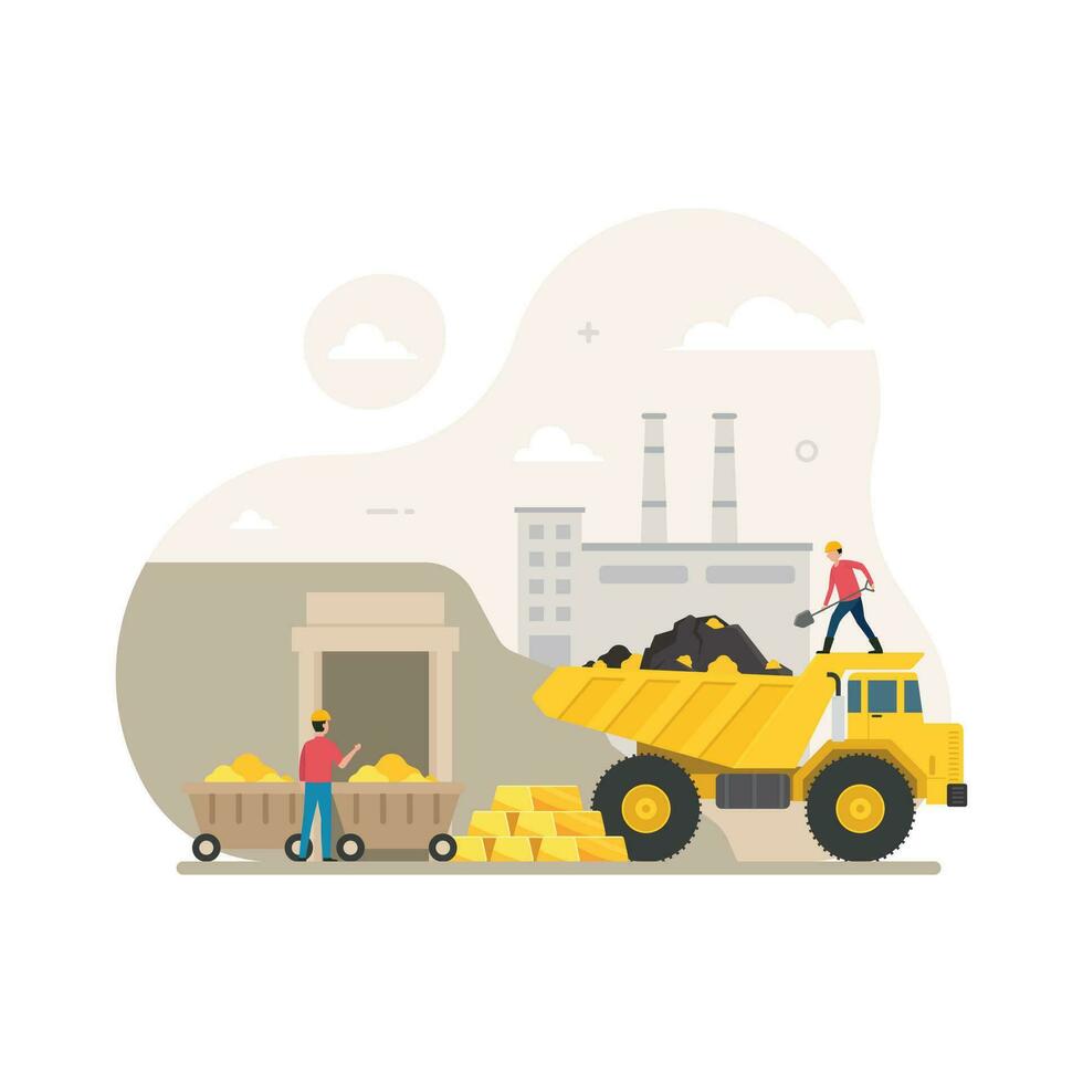 Gold Mining Industry Tiny People Character Concept Vector Illustration