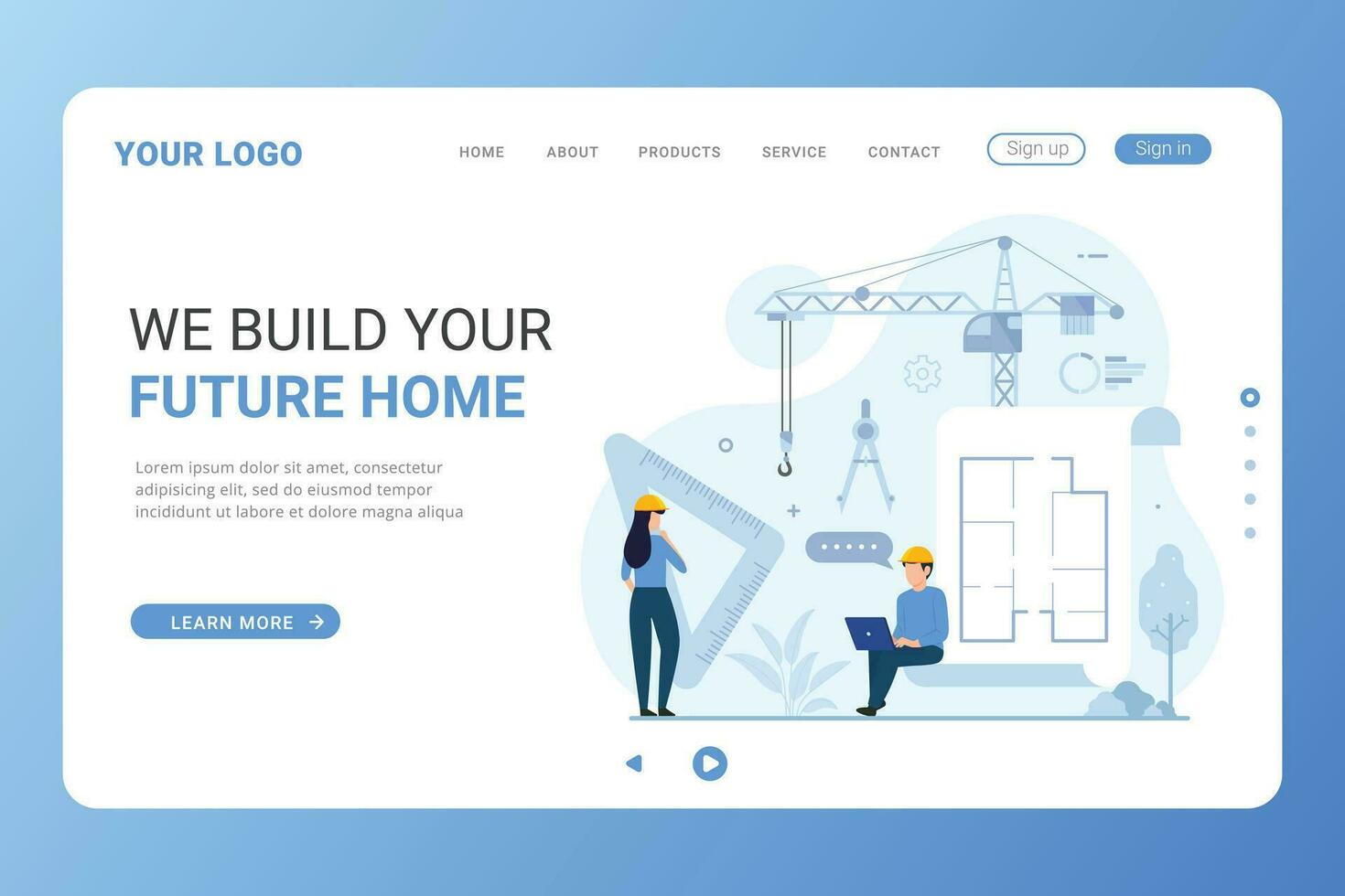 Landing page template web construction building vector