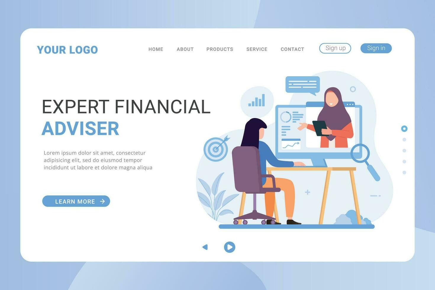 Landing page professional business adviser provides solutions for business vector