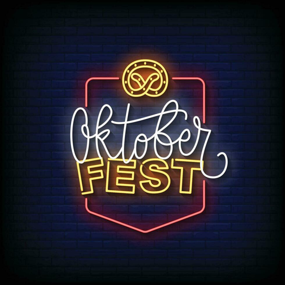 Neon Sign oktober fest with brick wall background vector 26169812