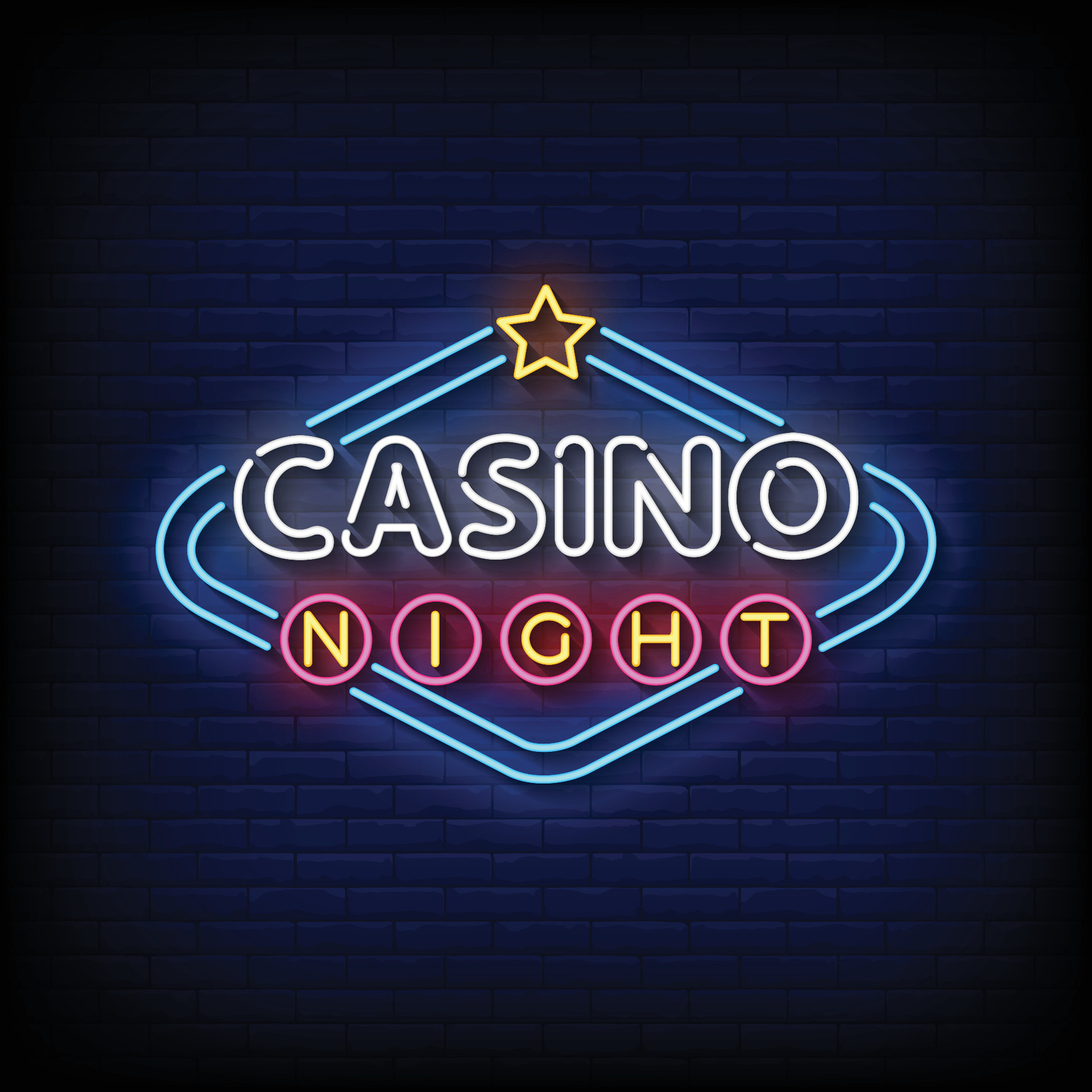 Neon Sign casino night with brick wall background vector 26169825
