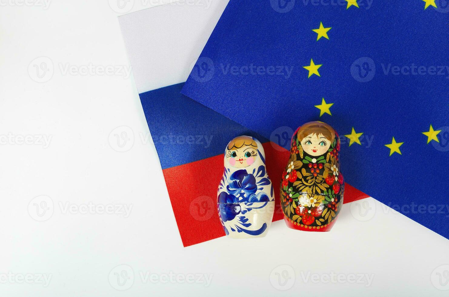 Russian matryoshka dolls on European flag photo