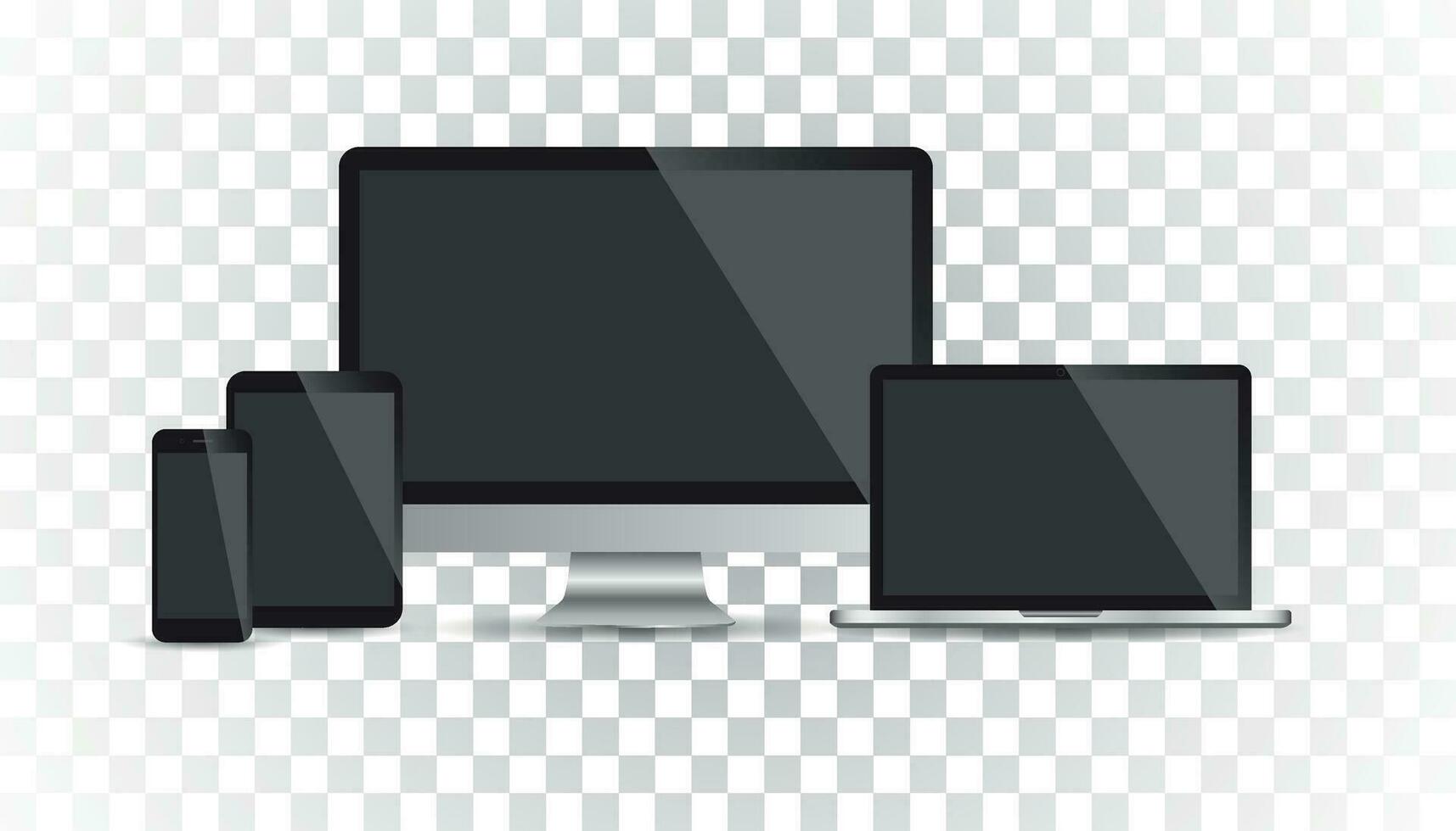 Realistic device flat Icon smartphone, tablet, laptop. Vector illustration on isolated background.