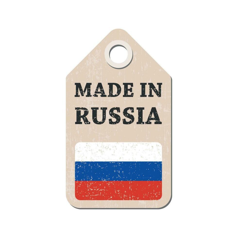 colgar etiqueta hecho en Rusia con bandera. vector ilustración