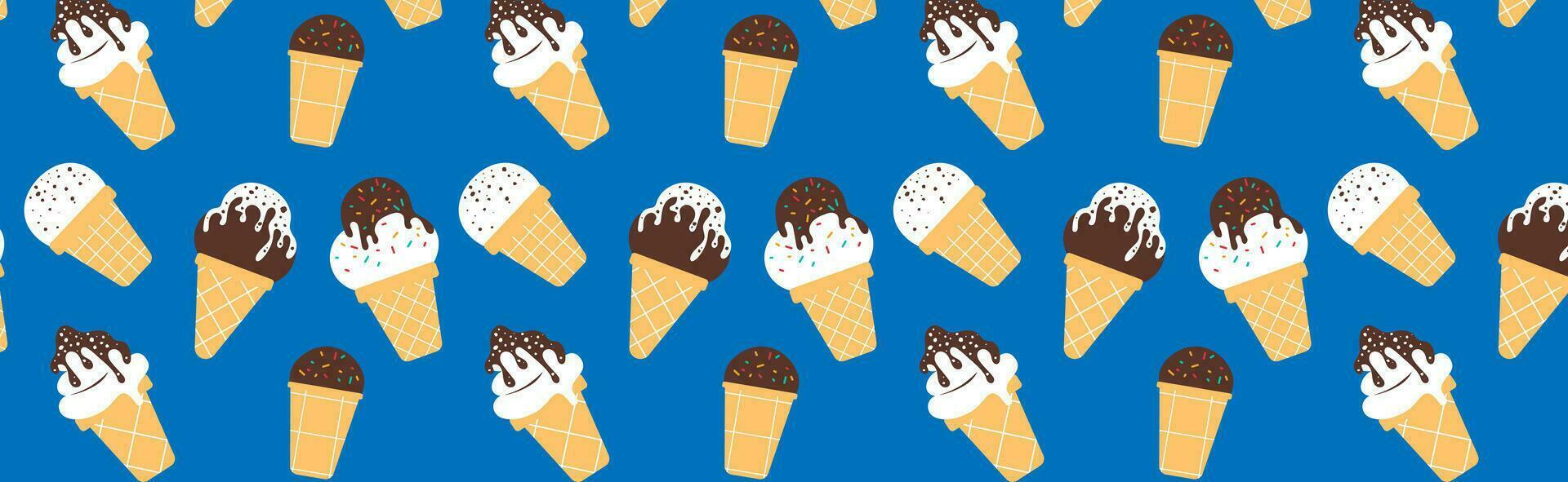 cute seamless pattern with hand drawn ice cream in retro style. For summer prints, wallpapers, posters, scrapbooking, wrapping paper, backgrounds, textiles, kids fashion, etc. vector