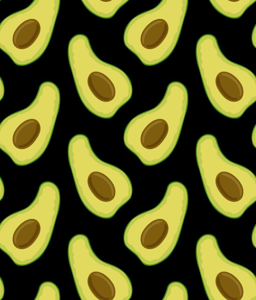 BLACK VECTOR SEAMLESS BACKGROUND WITH AVOCADO SLICES IN POP ART STYLE