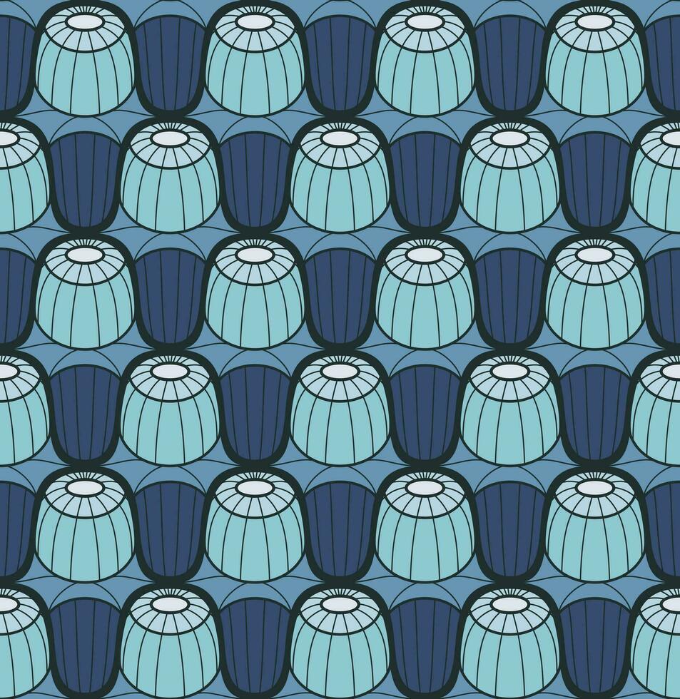 DARK BLUE VECTOR SEAMLESS BACKGROUND WITH LIGHT BLUE DATURA BUDS IN ART NOUVEAU STYLE