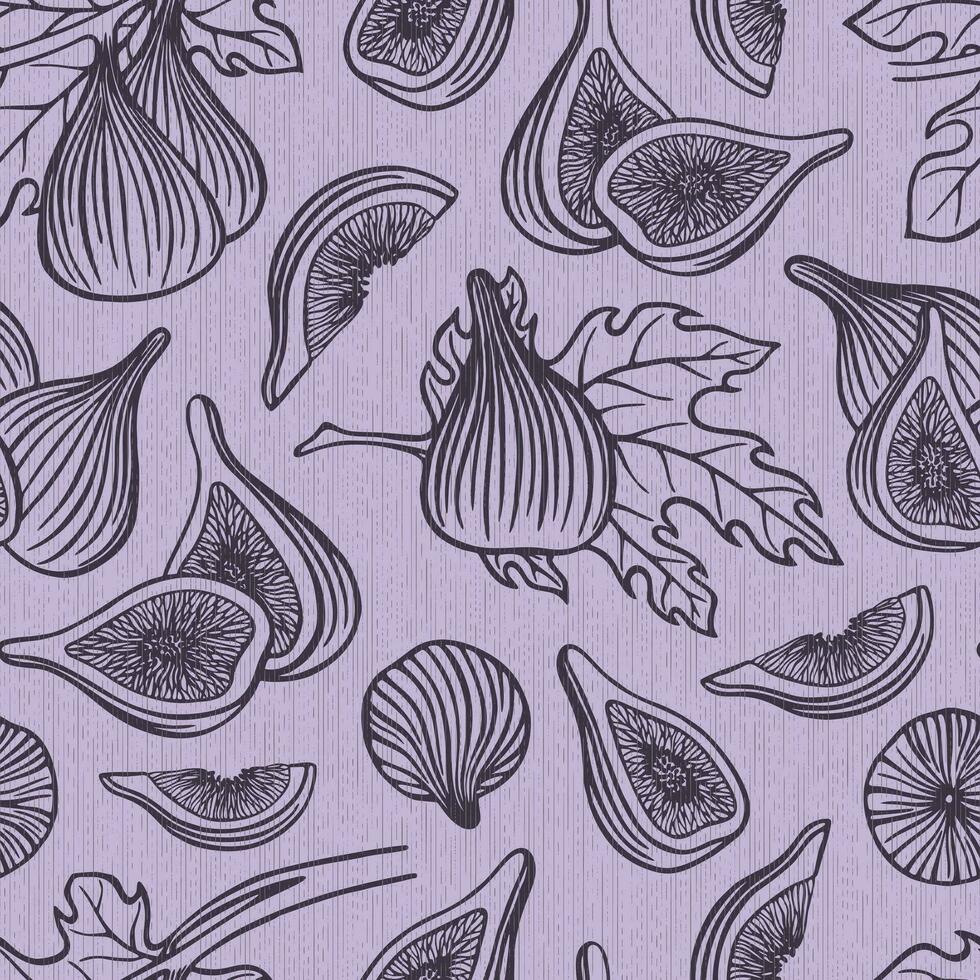 PURPLE TEXTURED VECTOR SEAMLESS BACKGROUND WITH RIPE FIG FRUITS