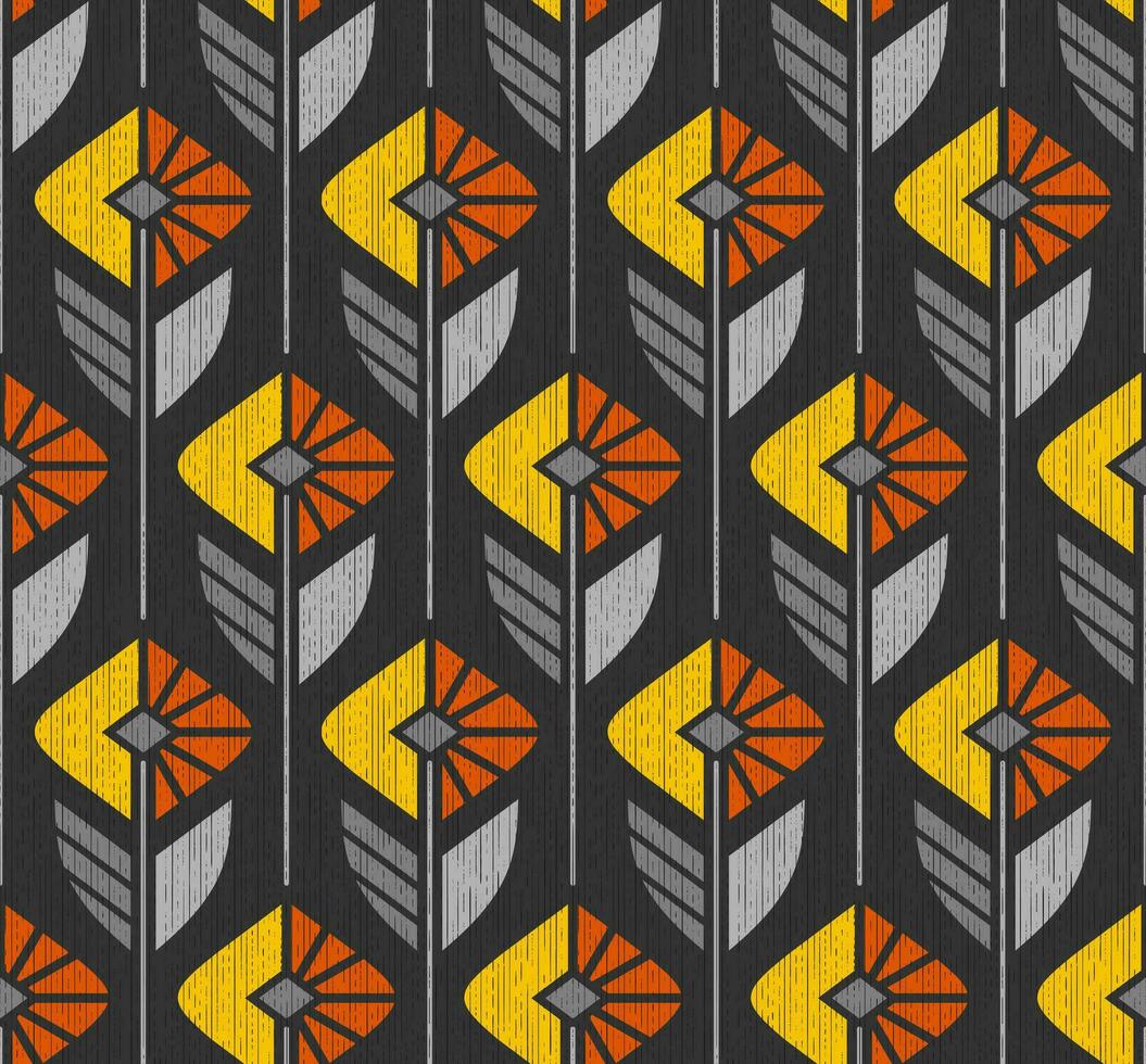 BLACK VECTOR SEAMLESS BACKGROUND WITH GEOMETRIC YELLOW ORANGE COLORS IN ART DECO STYLE